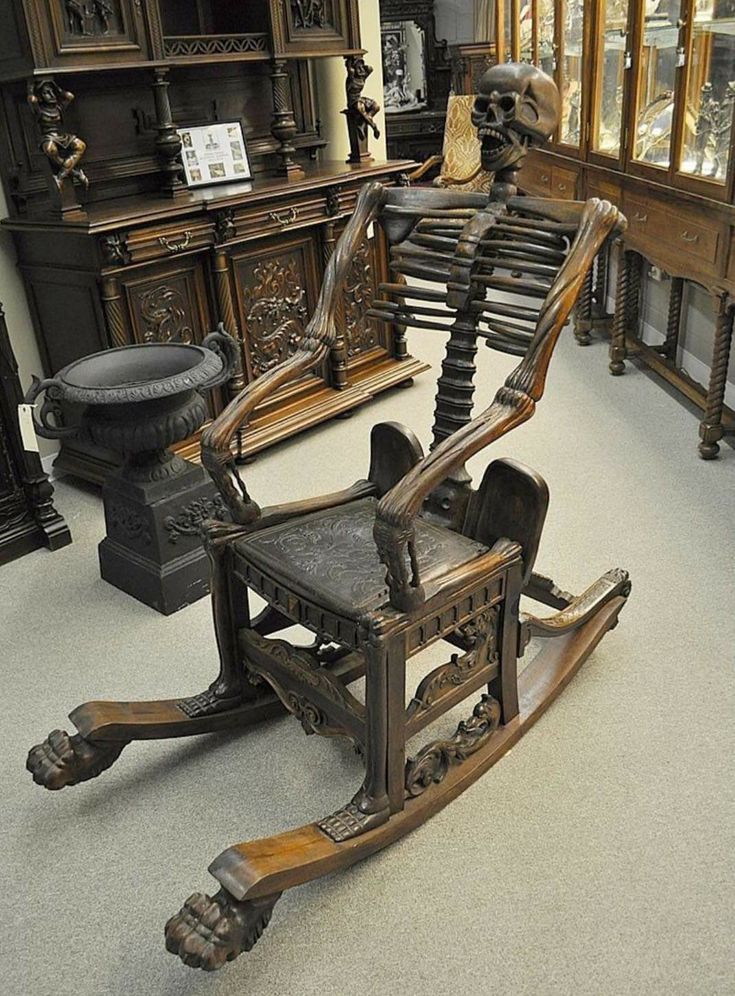 Rediscovering History: The Enigmatic Carved Wood Skeleton Rocking Chair from 19th Century Russia