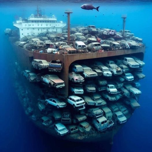 Abyssal Vision: Sunken Ship and Underwater Car Graveyard