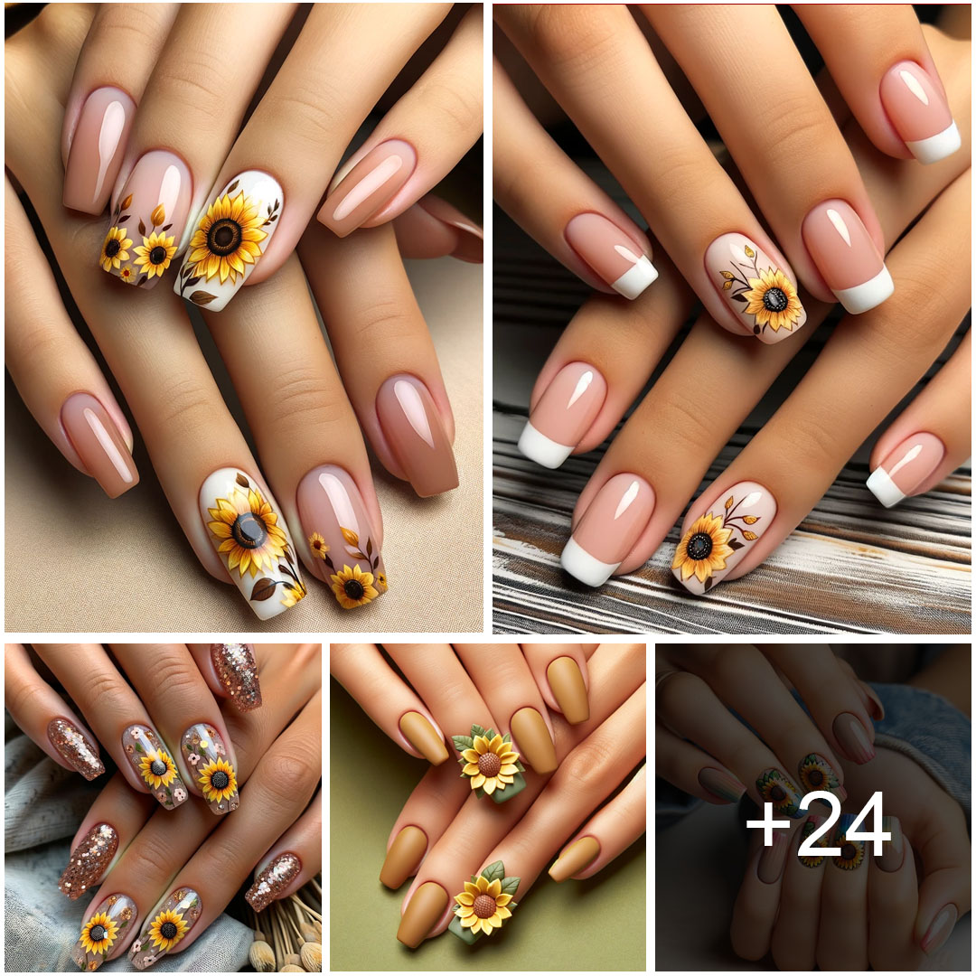 Vibrant Yellow Sunflower Nail Design Ideas