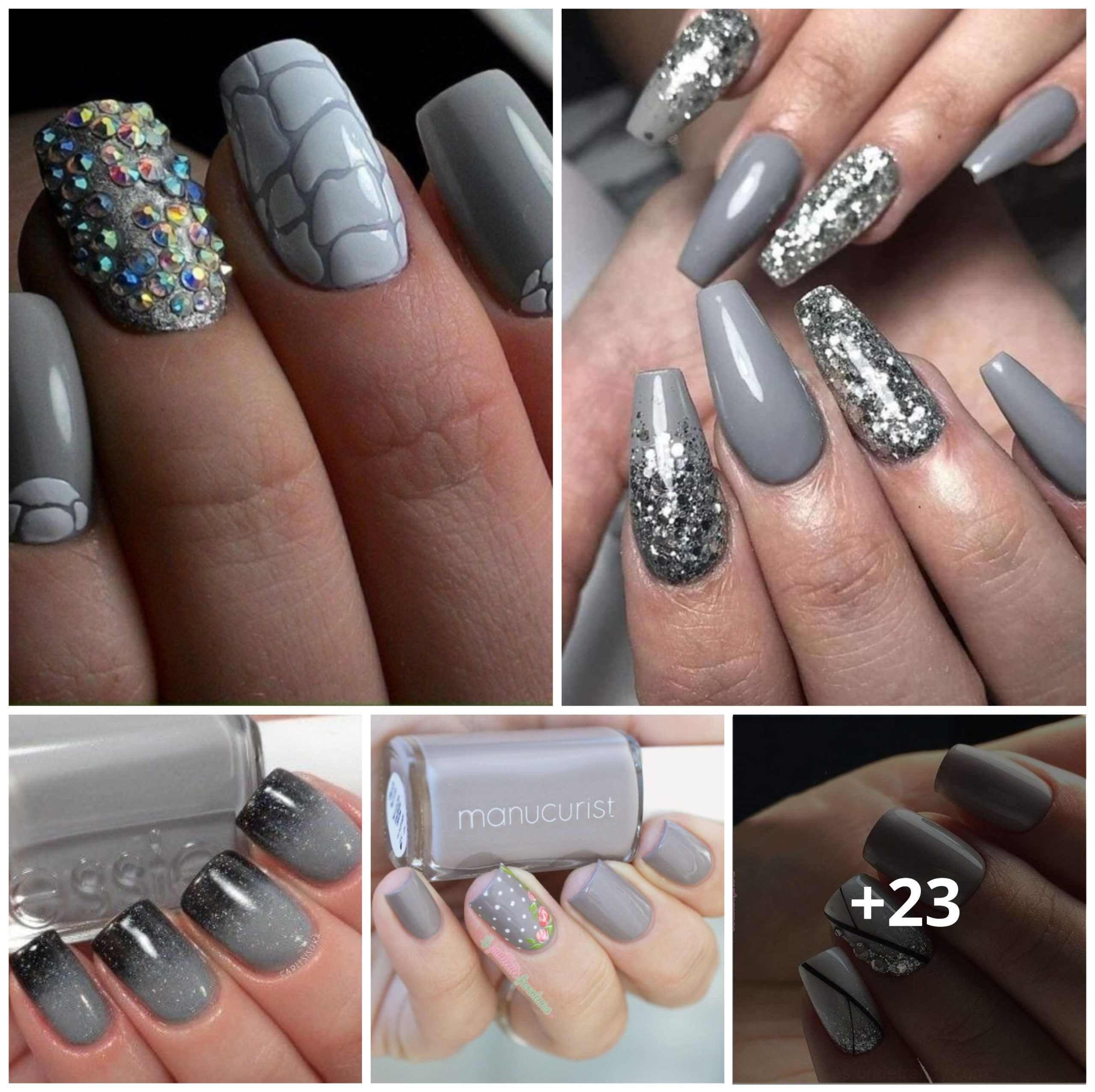 23 Ideas para Diseños【Uñas Nails】Color Gris 💅🖤