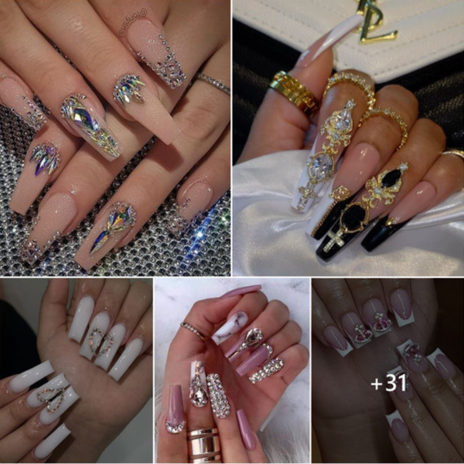 31+ eye-catching diamond nail design ideas for the holidays