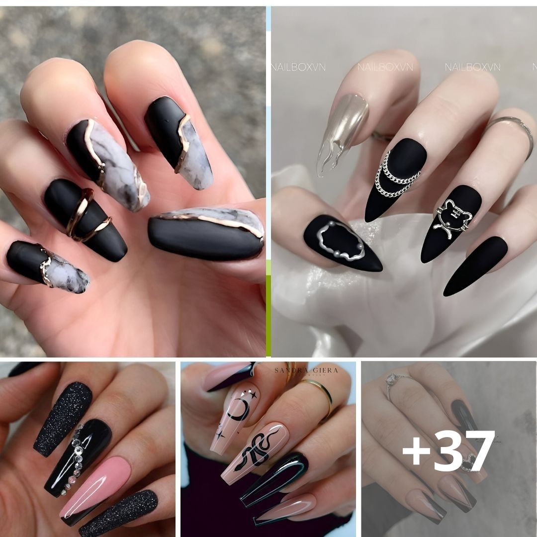 46 Irresistible Black Acrylic Nail Designs