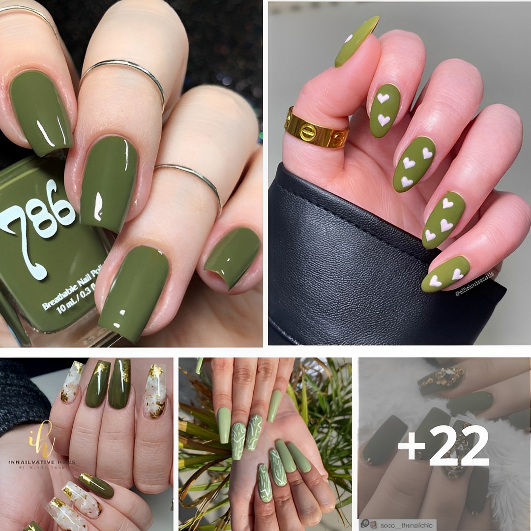 55+ Lovely Olive Green Nail Designs For Fall 2023