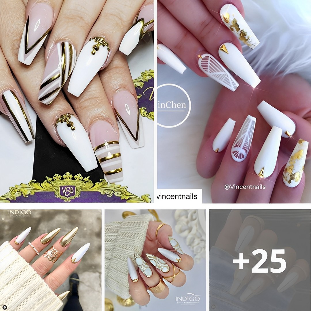 70+ Exquisite White And Gold Nails Designs