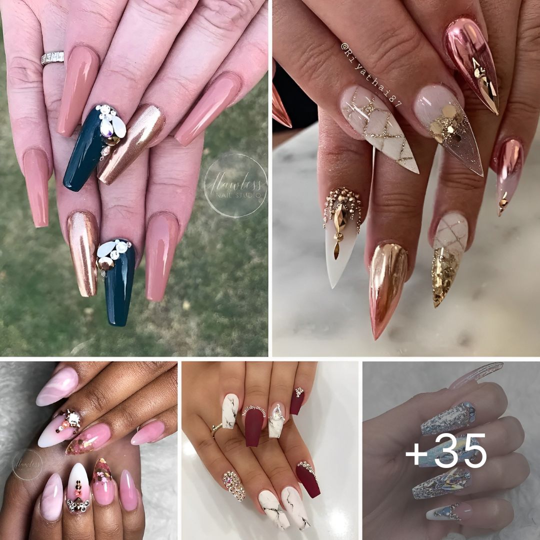 35 Classy Nail Designs with Diamonds that will Steal the Show