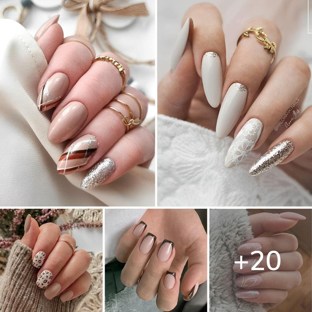 20+ Artistic Concepts for Impartial Nails that Rock: Beige Nails with Design.