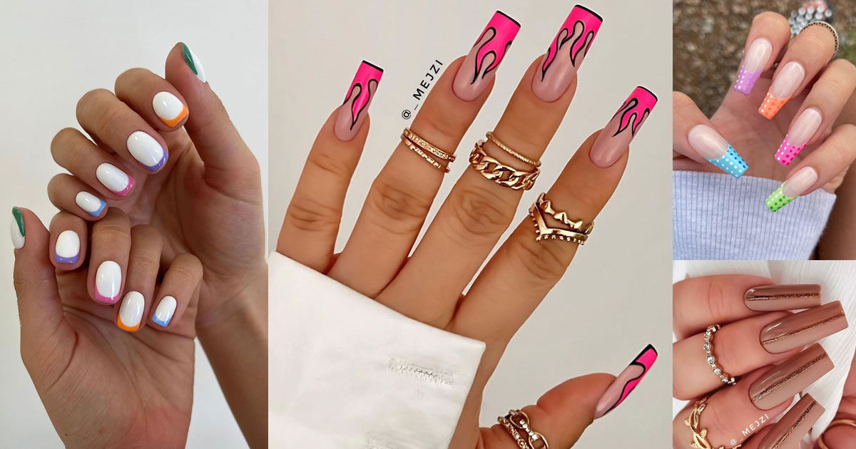 50 Trendy Summer Nail Colours & Designs : H๏τ Pink Flame Tip Nails