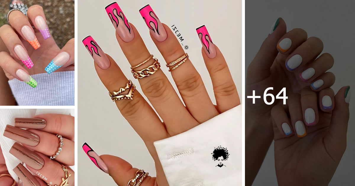 69 Trendy Winter Nail Colours & Designs : H๏τ Pink Flame Tip Nails