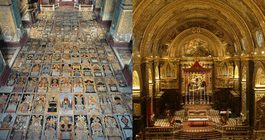 The floor of St. John’s Co-Cathedral, in Malta, is composed of nearly 400 tombstones of Knights and officers of the Order of St. John of Jerusalem.