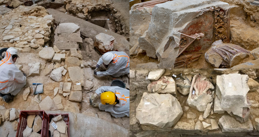 Excavations inside Notre-Dame de Paris have unearthed new material related to the cathedral’s past.