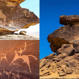 At approximately 7,000 years old, Bi’r Hima in Saudi Arabia stands as an archaeological marvel filled with ancient rock art and inscriptions.