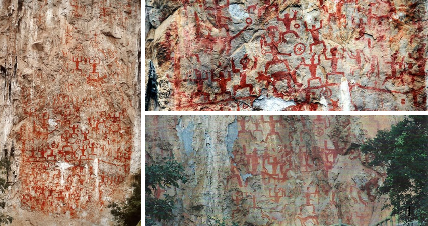 Zuojiang Huashan Rock Art. Some of these symbols date back to around 16,000 years ago.