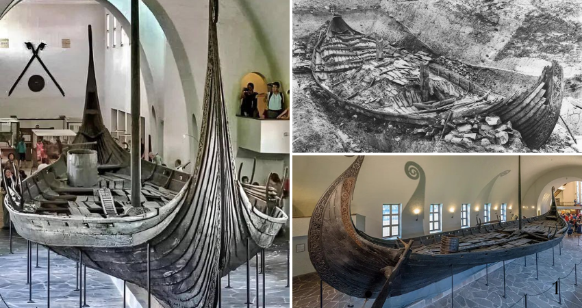 Discovered in 1904 at the Oseberg farm in Norway, the Oseberg ship dates back to the early 800s AD and is one of the best-preserved Viking vessels.