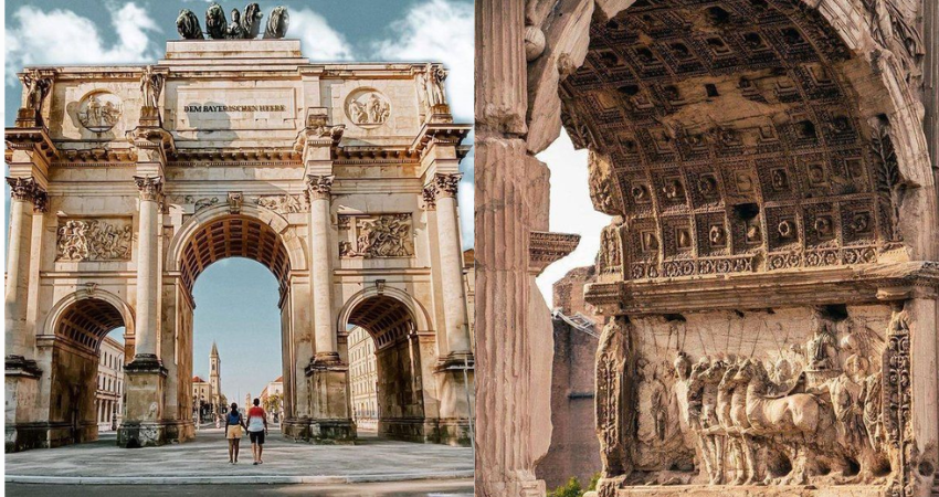 Arch of тιтus, triumphal arch, located on the Via Sacra near the Roman Forum, in Rome, Italy.