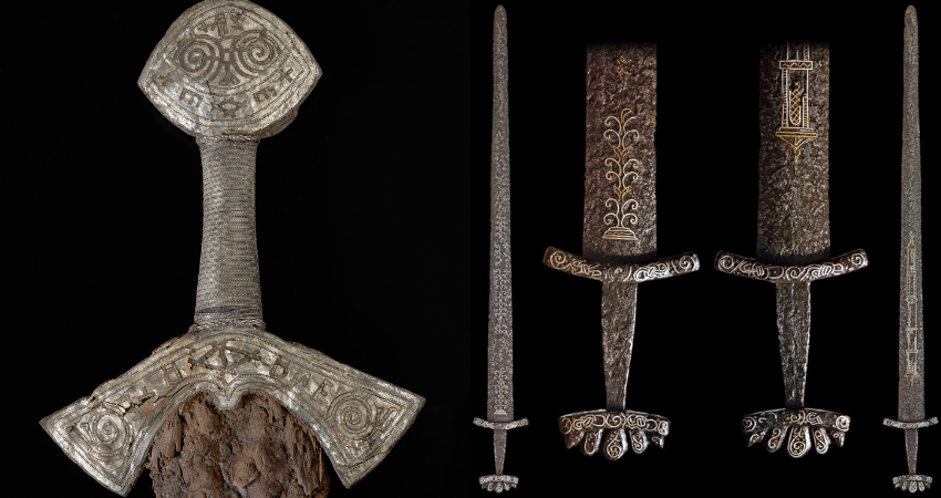 Viking sword with intricate gilded decorations, possibly manufactured in Byzantium.