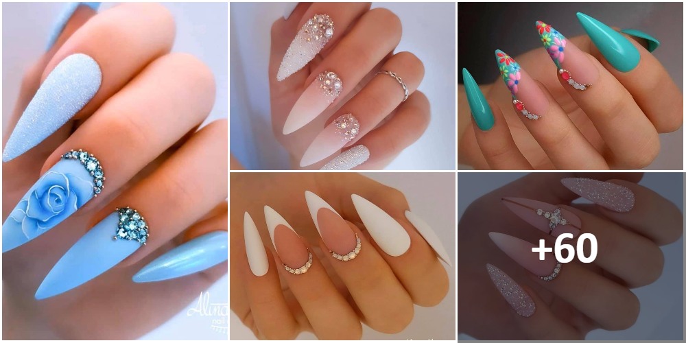 Stiletto Pointed Nails with Rhinestones ▷ 40 Elegant Ideas 💅