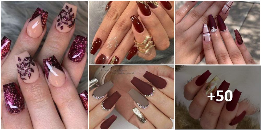 50+ Geniales Ideas【Diseño de Uñas】Color Vino 🖤🖤