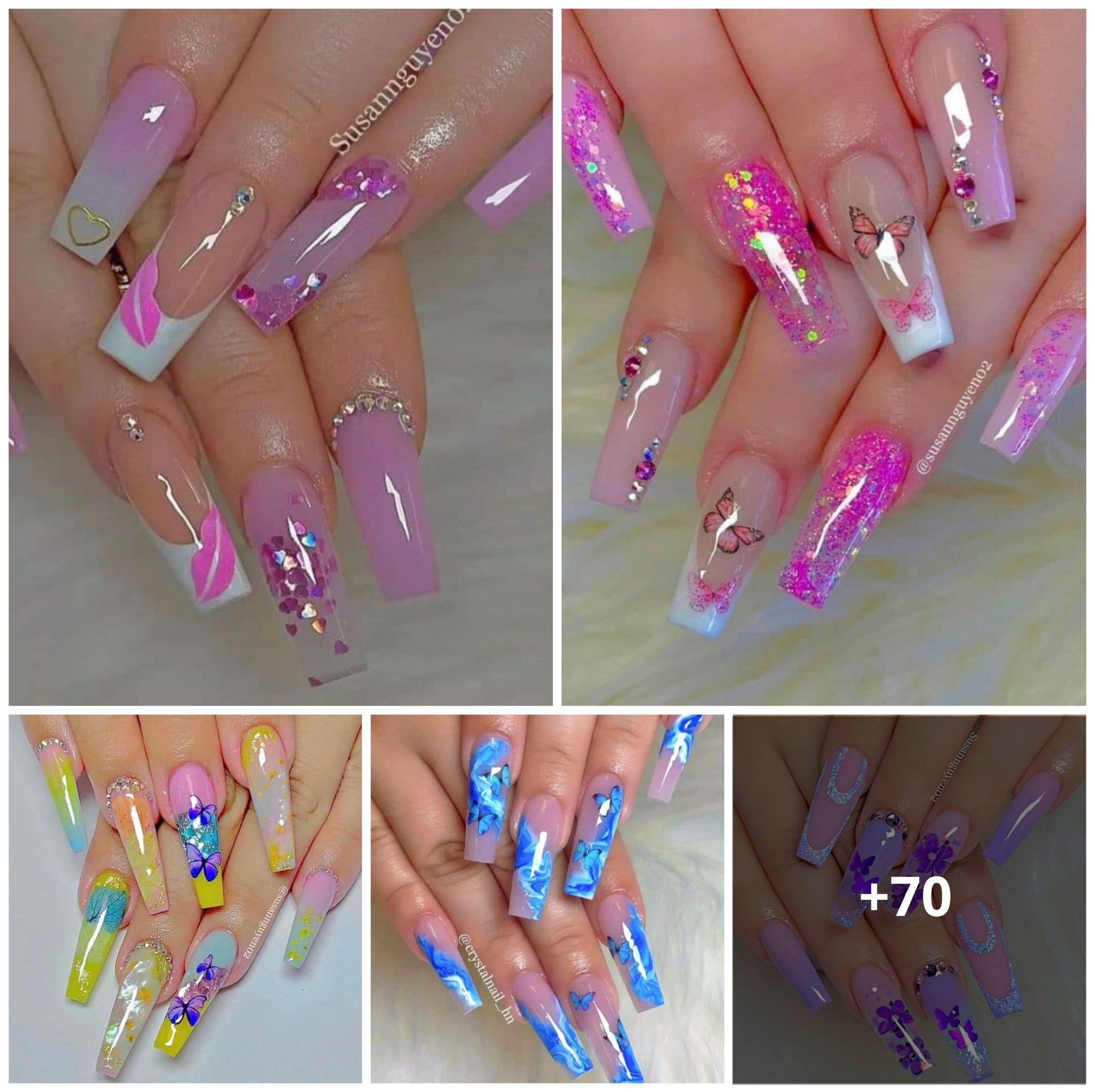 Uñas Largas Acrílicas【Diseños Coloridos】