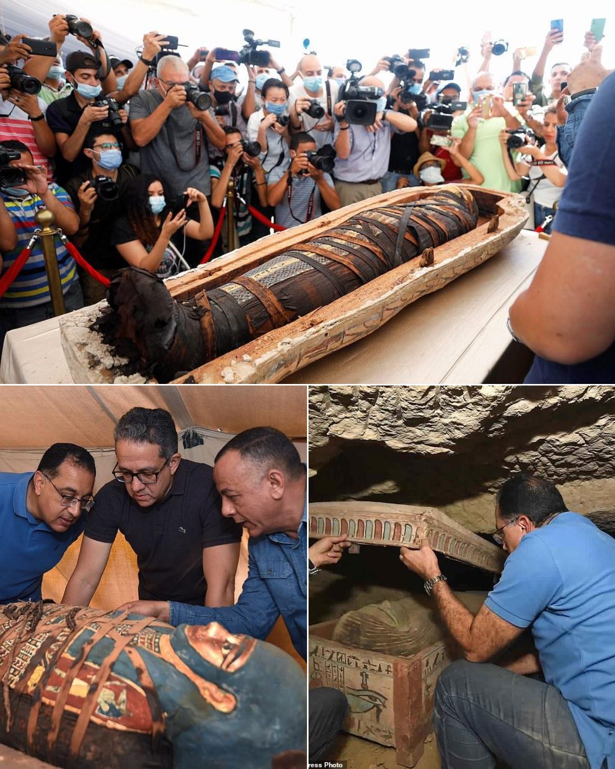 Intact coffins found in Saqqara burial shaft, dating back 2500 years.