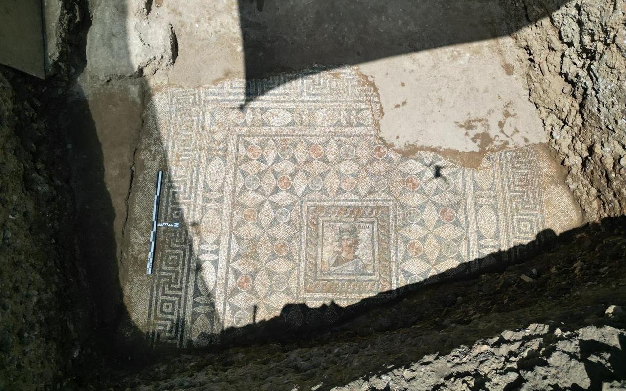 2200-year-old mosaic floor depicting the muse Kalliope discovered in Side, Turkey