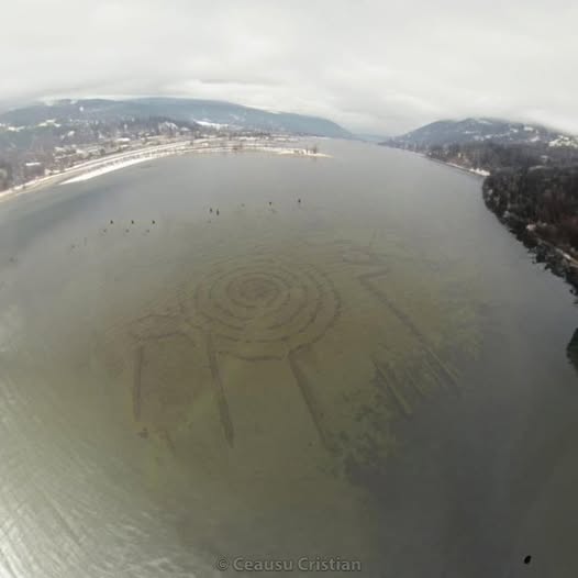 The aerial perspective of Lake Kootenay, Canada