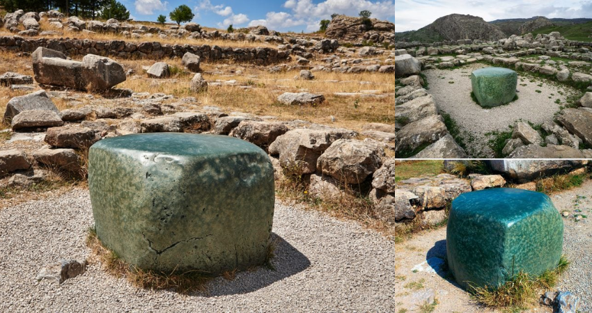 The Green Stone lying in one of the storerooms of the Temple complex in Hattusa, which was the capital of the Hitтιтe Empire until it was destroyed around 1200 BC.