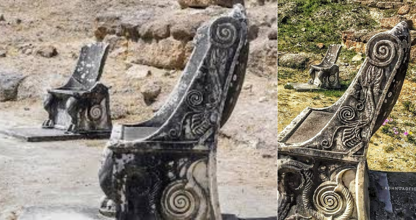 2000-year-old marble thrones at the ancient theatre of Amphiareion of Oropos, Greece.