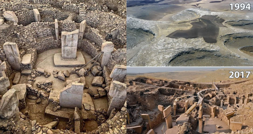 Gobekli tepe before and after its discovery in 1994.