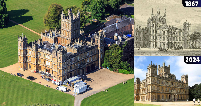 Highclere Castle, Hampshire is a Grade I listed country house built in 1679 and renovated in the 1840s.