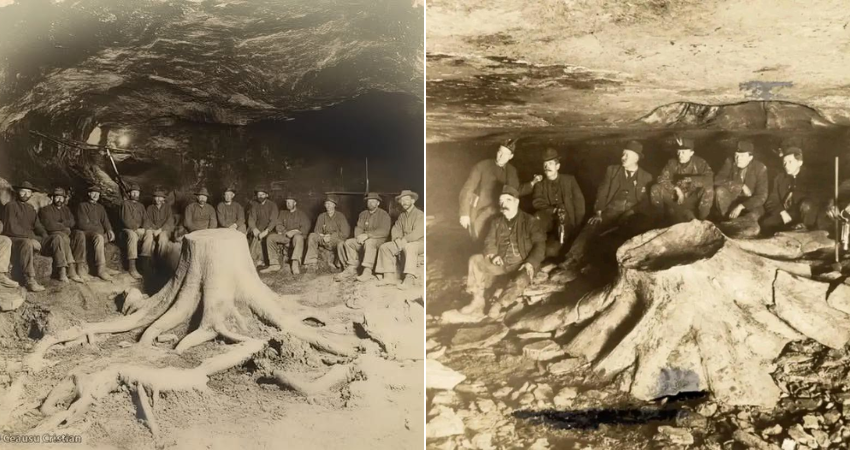 In 1918, coal miners were astonished to uncover a petrified tree stump entombed within a coal seam.